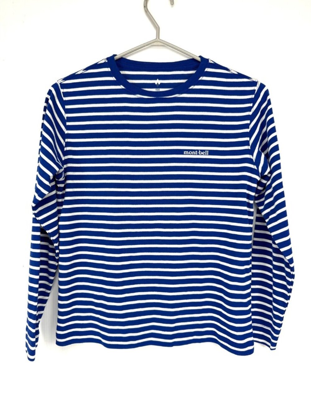 MONT-BELL Japan 'Wickron' Striped Long Sleeve Blue White Kids Tee Size 150